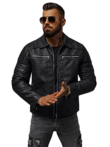 OZONEE Herren Lederjacke Kunstlederjacke Kunstleder Farbvarianten Jacke Bikerjacke Übergangsjacke Herrenjacke Leder Echtlederjacke Echtleder Wildleder Biker 777/3297K SCHWARZ XL von OZONEE