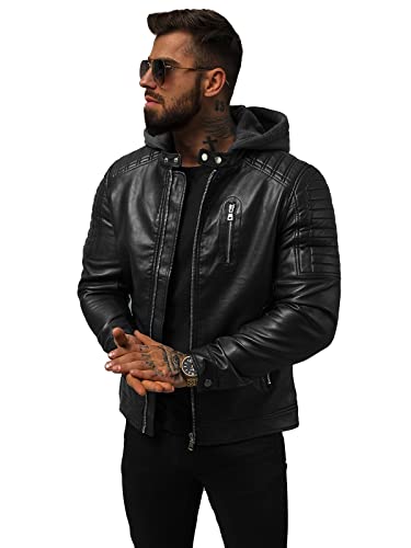 OZONEE Herren Lederjacke Kunstlederjacke Kunstleder Farbvarianten Jacke Bikerjacke Übergangsjacke Herrenjacke Leder Echtlederjacke Echtleder Wildleder Biker 777/3412K SCHWARZ XXL von OZONEE