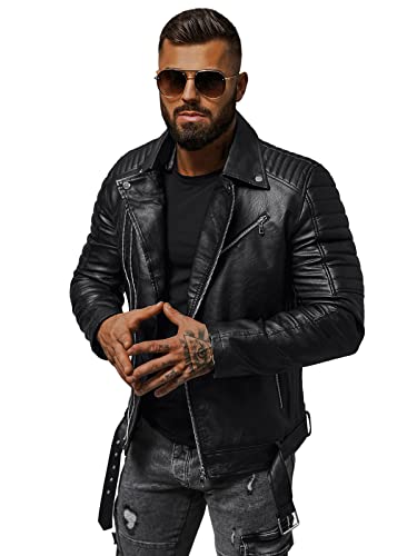 OZONEE Herren Lederjacke Kunstlederjacke Kunstleder Farbvarianten Jacke Bikerjacke Übergangsjacke Herrenjacke Leder Echtlederjacke Echtleder Wildleder Biker 777/3531K SCHWARZ L von OZONEE