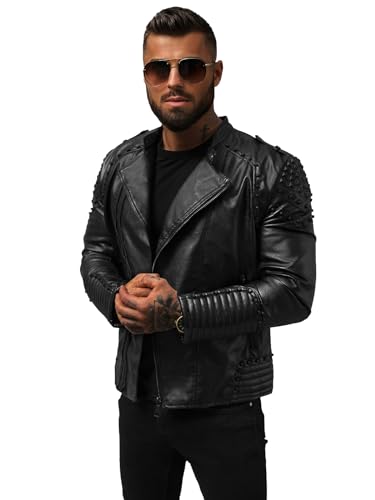 OZONEE Herren Lederjacke Kunstlederjacke Kunstleder Farbvarianten Jacke Bikerjacke Übergangsjacke Herrenjacke Leder Echtlederjacke Echtleder Wildleder Biker 777/3630K SCHWARZ M von OZONEE