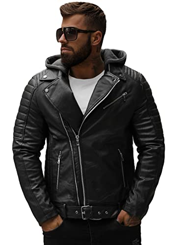 OZONEE Herren Lederjacke Kunstlederjacke Kunstleder Farbvarianten Jacke Bikerjacke Übergangsjacke Herrenjacke Leder Echtlederjacke Echtleder Wildleder Biker 777/3693K SCHWARZ M von OZONEE