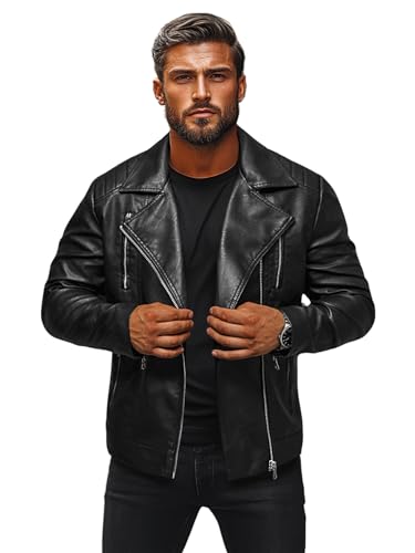 OZONEE Herren Lederjacke Kunstlederjacke Kunstleder Farbvarianten Jacke Bikerjacke Übergangsjacke Herrenjacke Leder Echtlederjacke Echtleder Wildleder Biker 777/4364K SCHWARZ M von OZONEE
