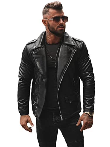 OZONEE Herren Lederjacke Kunstlederjacke Kunstleder Farbvarianten Jacke Bikerjacke Übergangsjacke Herrenjacke Leder Echtlederjacke Echtleder Wildleder Biker 777/4436K SCHWARZ M von OZONEE