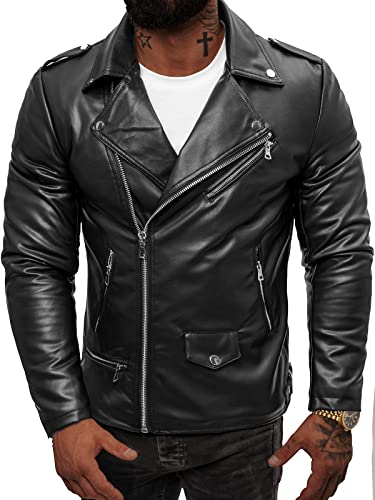 OZONEE Herren Lederjacke Kunstlederjacke Kunstleder Farbvarianten Jacke Bikerjacke Übergangsjacke Herrenjacke Leder Echtlederjacke Echtleder Wildleder Biker 777/4867K SCHWARZ XL von OZONEE