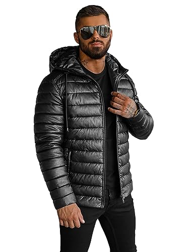 OZONEE Herren Lederjacke Kunstlederjacke Kunstleder Farbvarianten Jacke Bikerjacke Übergangsjacke Herrenjacke Leder Echtlederjacke Echtleder Wildleder Biker 777/5260K SCHWARZ XXL von OZONEE