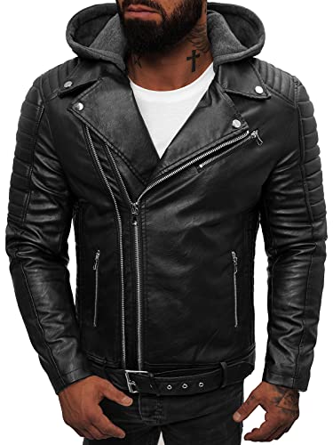 OZONEE Herren Lederjacke Kunstlederjacke Kunstleder Farbvarianten Jacke Bikerjacke Übergangsjacke Herrenjacke Leder Echtlederjacke Echtleder Wildleder Biker 777/5334K SCHWARZ M von OZONEE