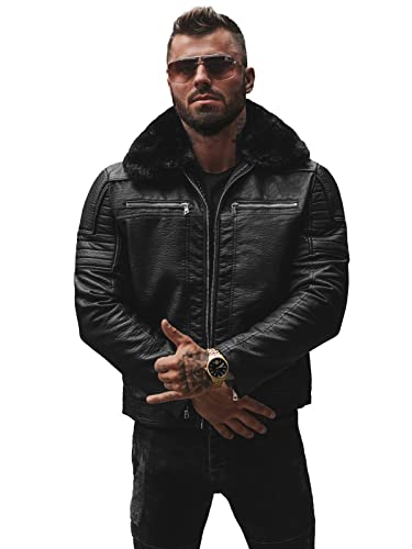 OZONEE Herren Lederjacke Kunstlederjacke Kunstleder Farbvarianten Jacke Bikerjacke Übergangsjacke Herrenjacke Leder Echtlederjacke Echtleder Wildleder Biker 777/5524K SCHWARZ M von OZONEE