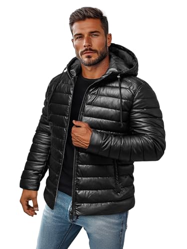 OZONEE Herren Lederjacke Kunstlederjacke Kunstleder Farbvarianten Jacke Bikerjacke Übergangsjacke Herrenjacke Leder Echtlederjacke Echtleder Wildleder Biker 777/5924K SCHWARZ S von OZONEE