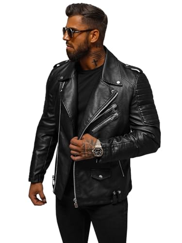 OZONEE Herren Lederjacke Kunstlederjacke Kunstleder Farbvarianten Jacke Bikerjacke Übergangsjacke Herrenjacke Leder Echtlederjacke Echtleder Wildleder Biker 777/6509K SCHWARZ M von OZONEE