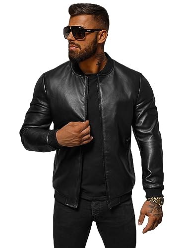 OZONEE Herren Lederjacke Kunstlederjacke Kunstleder Farbvarianten Jacke Bikerjacke Übergangsjacke Herrenjacke Leder Echtlederjacke Echtleder Wildleder Biker 777/7454K SCHWARZ XXL von OZONEE
