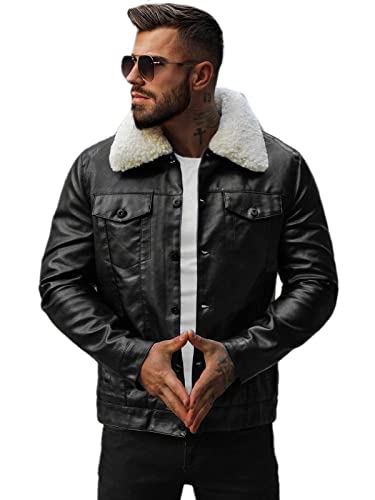 OZONEE Herren Lederjacke Kunstlederjacke Kunstleder Farbvarianten Jacke Bikerjacke Übergangsjacke Herrenjacke Leder Echtlederjacke Echtleder Wildleder Biker 777/7615K/1 SCHWARZ XL von OZONEE