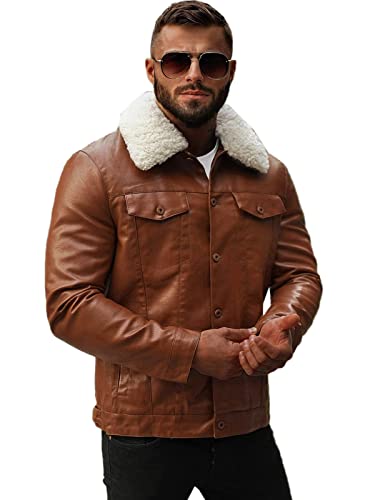 OZONEE Herren Lederjacke Kunstlederjacke Kunstleder Farbvarianten Jacke Bikerjacke Übergangsjacke Herrenjacke Leder Echtlederjacke Echtleder Wildleder Biker 777/7615K/3 CAMEL L von OZONEE