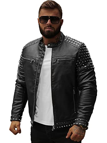 OZONEE Herren Lederjacke Kunstlederjacke Kunstleder Farbvarianten Jacke Bikerjacke Übergangsjacke Herrenjacke Leder Echtlederjacke Echtleder Wildleder Biker 777/8152K SCHWARZ M von OZONEE