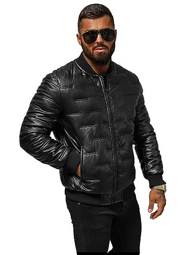 OZONEE Herren Lederjacke Kunstlederjacke Kunstleder Farbvarianten Jacke Bikerjacke Übergangsjacke Herrenjacke Leder Echtlederjacke Echtleder Wildleder Biker 777/8367K SCHWARZ L von OZONEE