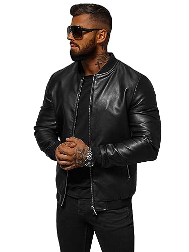 OZONEE Herren Lederjacke Kunstlederjacke Kunstleder Farbvarianten Jacke Bikerjacke Übergangsjacke Herrenjacke Leder Echtlederjacke Echtleder Wildleder Biker 777/8873K SCHWARZ XXL von OZONEE