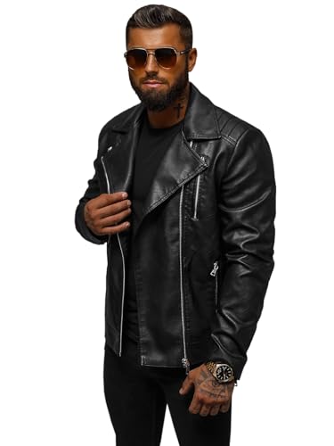 OZONEE Herren Lederjacke Kunstlederjacke Kunstleder Farbvarianten Jacke Bikerjacke Übergangsjacke Herrenjacke Leder Echtlederjacke Echtleder Wildleder Biker 777/9332K SCHWARZ XXL von OZONEE