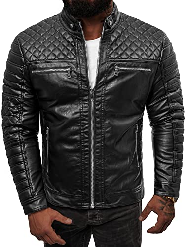 OZONEE Herren Lederjacke Kunstlederjacke Kunstleder Farbvarianten Jacke Bikerjacke Übergangsjacke Herrenjacke Leder Echtlederjacke Echtleder Wildleder Biker 777/9705K SCHWARZ L von OZONEE