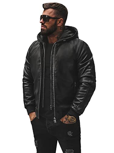 OZONEE Herren Lederjacke Kunstlederjacke Kunstleder Farbvarianten Jacke Bikerjacke Übergangsjacke Herrenjacke Leder Echtlederjacke Echtleder Wildleder Biker 777/9989K SCHWARZ M von OZONEE