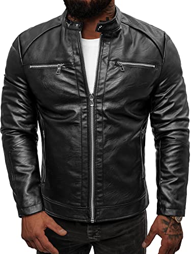 OZONEE Herren Lederjacke Kunstlederjacke Kunstleder Farbvarianten Jacke Bikerjacke Übergangsjacke Herrenjacke Leder Echtlederjacke Echtleder Wildleder Biker JS/11Z8003Z SCHWARZ M von OZONEE