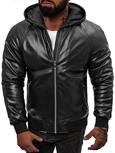 OZONEE Herren Lederjacke Kunstlederjacke Kunstleder Farbvarianten Jacke Bikerjacke Übergangsjacke Herrenjacke Leder Echtlederjacke Echtleder Wildleder Biker JS/11Z8004Z SCHWARZ L von OZONEE