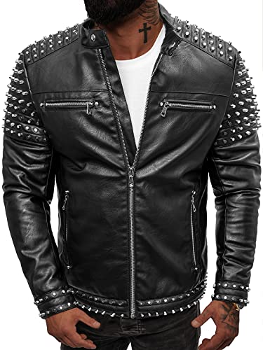 OZONEE Herren Lederjacke Kunstlederjacke Kunstleder Farbvarianten Jacke Bikerjacke Übergangsjacke Herrenjacke Leder Echtlederjacke Echtleder Wildleder Biker JS/11Z8007Z SCHWARZ L von OZONEE