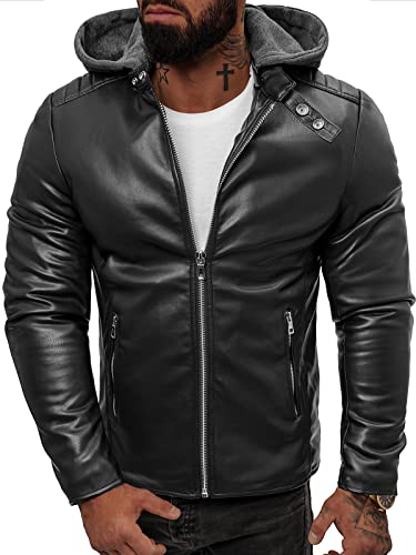 OZONEE Herren Lederjacke Kunstlederjacke Kunstleder Farbvarianten Jacke Bikerjacke Übergangsjacke Herrenjacke Leder Echtlederjacke Echtleder Wildleder Biker JS/11Z8012Z SCHWARZ L von OZONEE