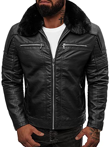 OZONEE Herren Lederjacke Kunstlederjacke Kunstleder Farbvarianten Jacke Bikerjacke Übergangsjacke Herrenjacke Leder Echtlederjacke Echtleder Wildleder Biker JS/11Z8013Z SCHWARZ M von OZONEE