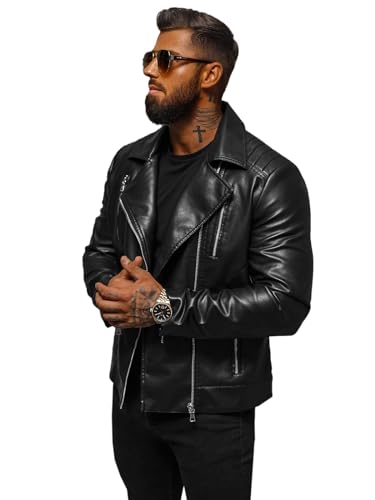 OZONEE Herren Lederjacke Kunstlederjacke Kunstleder Farbvarianten Jacke Bikerjacke Übergangsjacke Herrenjacke Leder Echtlederjacke Echtleder Wildleder Biker JS/11Z8056Z SCHWARZ XL von OZONEE