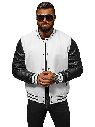 OZONEE Herren Lederjacke Kunstlederjacke Kunstleder Farbvarianten Jacke Bikerjacke Übergangsjacke Herrenjacke Leder Echtlederjacke Echtleder Wildleder Biker JS/11Z8068Z WEIß-SCHWARZ M von OZONEE