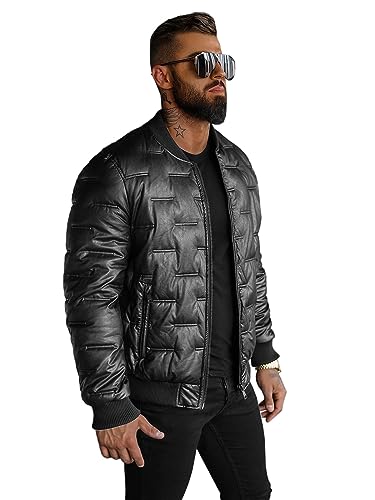 OZONEE Herren Lederjacke Kunstlederjacke Kunstleder Farbvarianten Jacke Bikerjacke Übergangsjacke Herrenjacke Leder Echtlederjacke Echtleder Wildleder Biker O/11Z8099Z SCHWARZ L von OZONEE