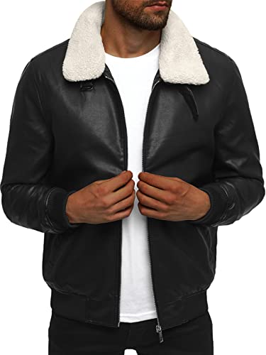 OZONEE Herren Lederjacke Kunstlederjacke Kunstleder Farbvarianten Jacke Bikerjacke Übergangsjacke Herrenjacke Leder Echtlederjacke Echtleder Wildleder Biker OZONEE 777/2882K SCHWARZ M von OZONEE