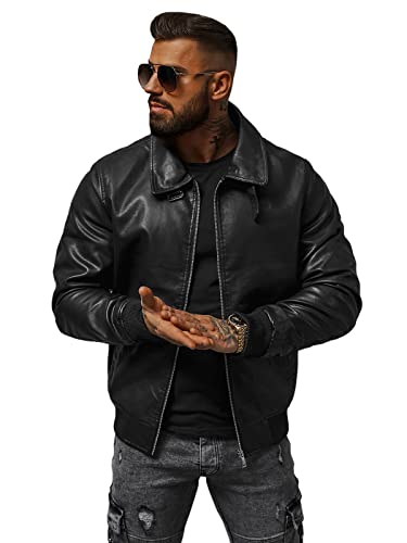 OZONEE Herren Lederjacke Kunstlederjacke Kunstleder Farbvarianten Jacke Bikerjacke Übergangsjacke Herrenjacke Leder Echtlederjacke Echtleder Wildleder Biker OZONEE 777/8419K SCHWARZ M von OZONEE