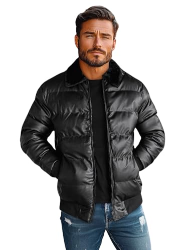 OZONEE Herren Lederjacke Kunstlederjacke Winterjacke Kunstleder Jacke Winter Bikerjacke Übergangsjacke Herrenjacke Leder Echtlederjacke Echtleder Wildleder Biker 777/5588K SCHWARZ L von OZONEE