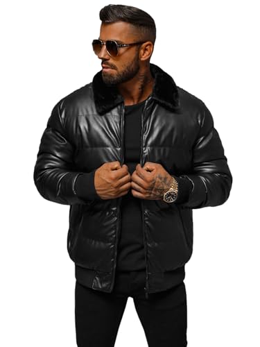 OZONEE Herren Lederjacke Kunstlederjacke Winterjacke Kunstleder Jacke Winter Bikerjacke Übergangsjacke Herrenjacke Leder Echtlederjacke Echtleder Wildleder Biker 777/8088K SCHWARZ L von OZONEE