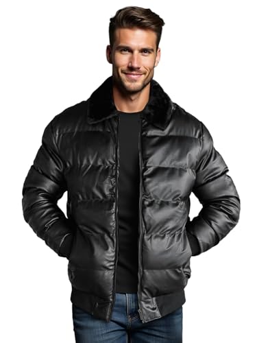 OZONEE Herren Lederjacke Kunstlederjacke Winterjacke Kunstleder Jacke Winter Bikerjacke Übergangsjacke Herrenjacke Leder Echtlederjacke Echtleder Wildleder Biker 777/8088K SCHWARZ S von OZONEE
