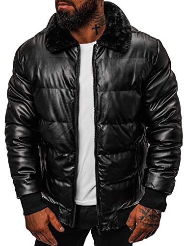 OZONEE Herren Lederjacke Kunstlederjacke Winterjacke Kunstleder Jacke Winter Bikerjacke Übergangsjacke Herrenjacke Leder Echtlederjacke Echtleder Wildleder Biker O/M795Z SCHWARZ L von OZONEE