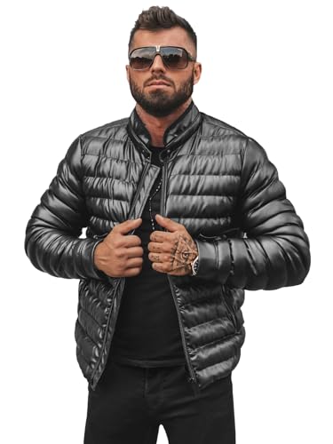 OZONEE Herren Lederjacke Kunstlederjacke Winterjacke Kunstleder Jacke Winter Bikerjacke Übergangsjacke Herrenjacke Leder Echtlederjacke Echtleder Wildleder Biker O/M796Z SCHWARZ L von OZONEE