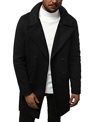 OZONEE Herren Mantel Wintermantel Trenchcoat Farbvarianten Jacke Übergangsjacke Coat Winter Herbst Lang Warm Stehkragen Reverskragen Elegant Klassischer 777/2932P SCHWARZ M von OZONEE