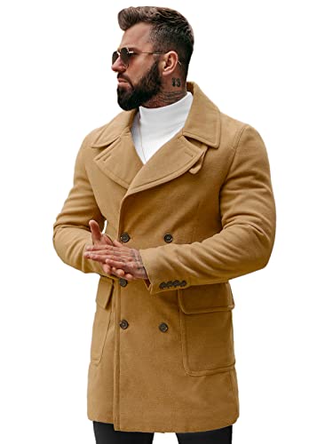 OZONEE Herren Mantel Wintermantel Trenchcoat Farbvarianten Jacke Übergangsjacke Coat Winter Herbst Lang Warm Stehkragen Reverskragen Elegant Klassischer 777/4475P BEIGE L von OZONEE