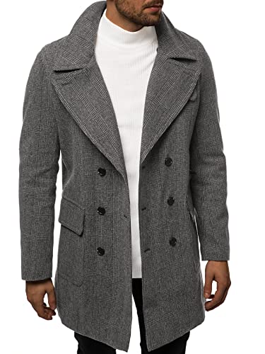 OZONEE Herren Mantel Wintermantel Trenchcoat Farbvarianten Jacke Übergangsjacke Coat Winter Herbst Lang Warm Stehkragen Reverskragen Elegant Klassischer 777/8788P DUNKELGRAU M von OZONEE