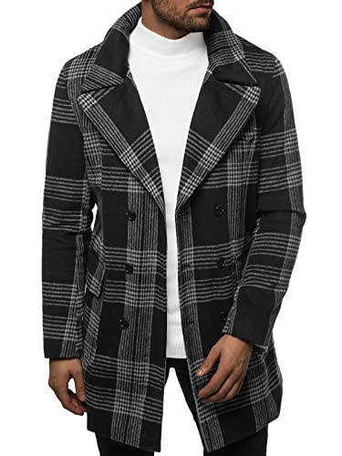 OZONEE Herren Mantel Wintermantel Trenchcoat Farbvarianten Jacke Übergangsjacke Coat Winter Herbst Lang Warm Stehkragen Reverskragen Elegant Klassischer 777/8959P SCHWARZ XL von OZONEE