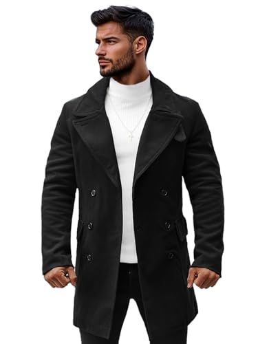 OZONEE Herren Mantel Wintermantel Trenchcoat Farbvarianten Jacke Übergangsjacke Coat Winter Herbst Lang Warm Stehkragen Reverskragen Elegant Klassischer 777/9414P SCHWARZ XL von OZONEE