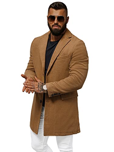 OZONEE Herren Mantel Wintermantel Trenchcoat Farbvarianten Jacke Übergangsjacke Coat Winter Herbst Lang Warm Stehkragen Reverskragen Elegant Klassischer Outdoor Gepolstert 777/4459P BEIGE L von OZONEE