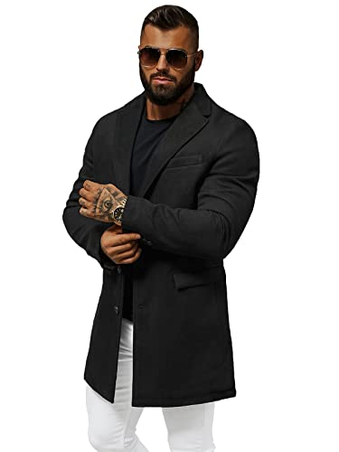 OZONEE Herren Mantel Wintermantel Trenchcoat Farbvarianten Jacke Übergangsjacke Coat Winter Herbst Lang Warm Stehkragen Reverskragen Elegant Klassischer Outdoor Gepolstert 777/4459P SCHWARZ XL von OZONEE