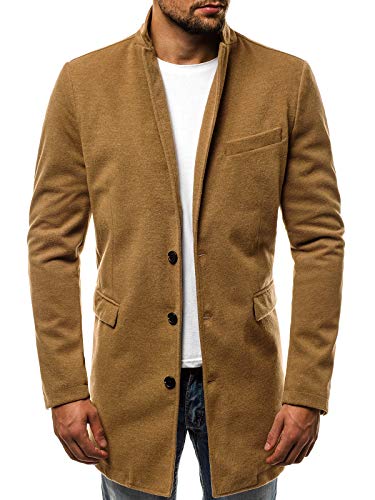 OZONEE Herren Mantel Wintermantel Trenchcoat Jacke Übergangsjacke Coat Winter Herbst Lang Warm Stehkragen Reverskragen Elegant Klassischer Outdoor Gepolstert 777/026P BEIGE XL von OZONEE