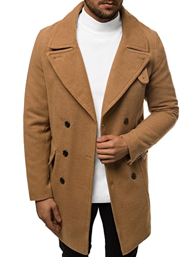 OZONEE Herren Mantel Wintermantel Trenchcoat Jacke Übergangsjacke Coat Winter Herbst Lang Warm Stehkragen Reverskragen Elegant Klassischer Outdoor Gepolstert 777/070P BEIGE M von OZONEE