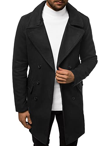 OZONEE Herren Mantel Wintermantel Trenchcoat Jacke Übergangsjacke Coat Winter Herbst Lang Warm Stehkragen Reverskragen Elegant Klassischer Outdoor Gepolstert 777/070P SCHWARZ L von OZONEE