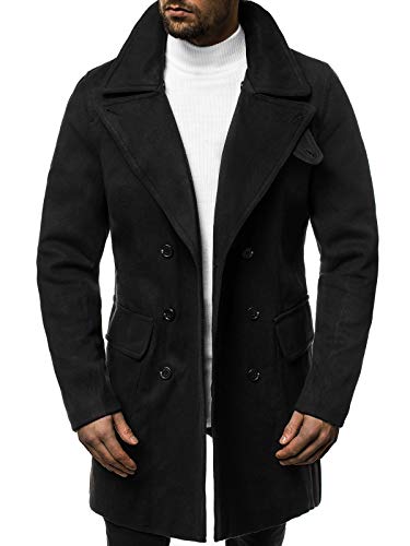 OZONEE Herren Mantel Wintermantel Trenchcoat Jacke Übergangsjacke Coat Winter Herbst Lang Warm Stehkragen Reverskragen Elegant Klassischer Outdoor Gepolstert 777/3992P SCHWARZ M von OZONEE