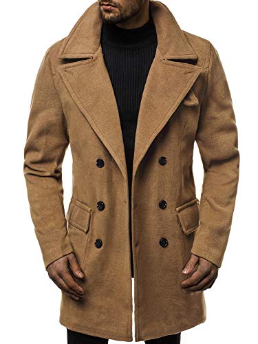 OZONEE Herren Mantel Wintermantel Trenchcoat Jacke Übergangsjacke Coat Winter Herbst Lang Warm Stehkragen Reverskragen Elegant Klassischer Outdoor Gepolstert 777/5349P BEIGE L von OZONEE