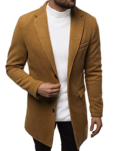 OZONEE Herren Mantel Wintermantel Trenchcoat Jacke Übergangsjacke Coat Winter Herbst Lang Warm Stehkragen Reverskragen Elegant Klassischer Outdoor Gepolstert 777/5631P BEIGE L von OZONEE